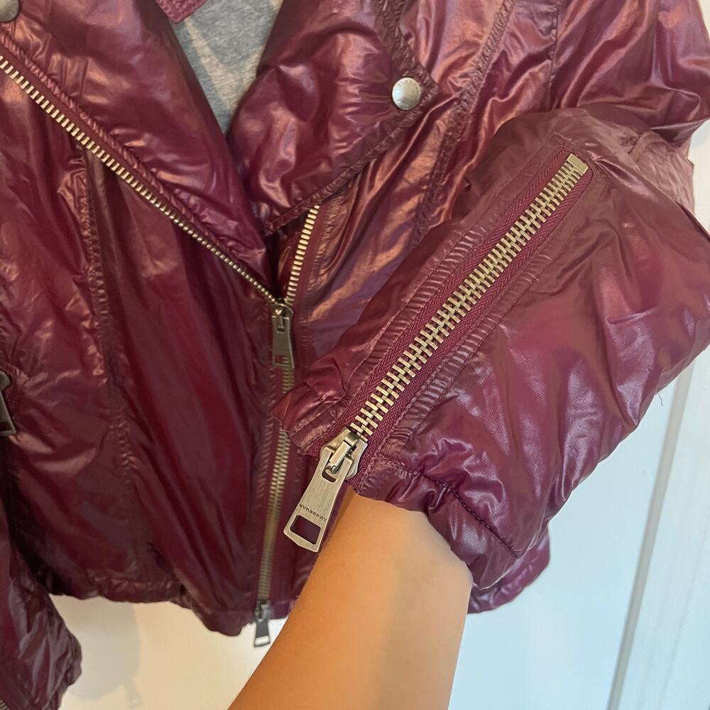 Burberry Brit Quilted Jacket Motorcycle Moto Plum Gunmetal Hardware US 14 - Picture 3 of 16